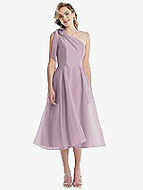 Front View Thumbnail - Suede Rose Scarf-Tie One-Shoulder Organdy Midi Dress 