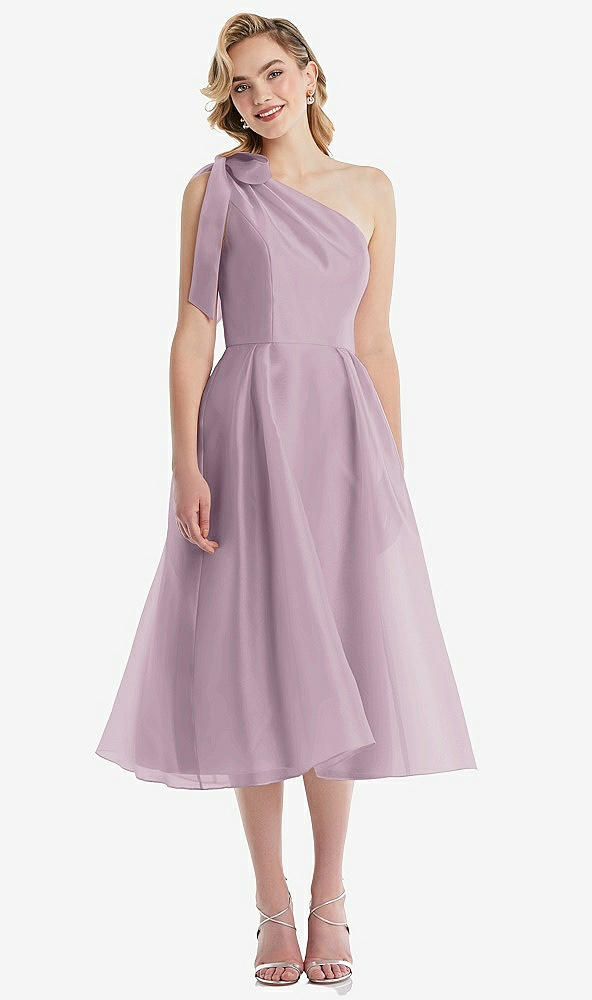 Front View - Suede Rose Scarf-Tie One-Shoulder Organdy Midi Dress 