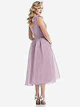 Rear View Thumbnail - Suede Rose Scarf-Tie One-Shoulder Organdy Midi Dress 