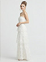 Side View Thumbnail - Off White Strapless Ruched Bodice Tiered Lace Wedding Dress