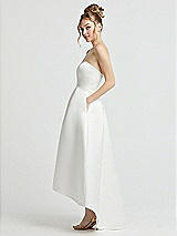 Side View Thumbnail - Off White Sweetheart Strapless High Low Satin Wedding Dress with Pockets