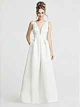 Alt View 1 Thumbnail - Off White Pearl-Trimmed Deep V-Neck Satin Wedding Dress with Pockets