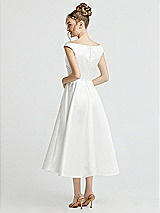 Rear View Thumbnail - Off White Draped Off-the-Shoulder Satin Wedding Dress with Pockets