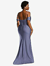 Alt View 4 Thumbnail - French Blue Off-the-Shoulder Corset Stretch Satin Mermaid Dress with Slight Train