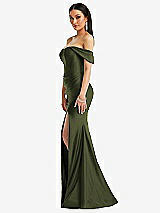 Alt View 2 Thumbnail - Olive Green Off-the-Shoulder Corset Stretch Satin Mermaid Dress with Slight Train