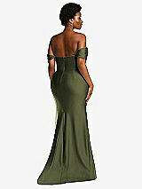 Alt View 4 Thumbnail - Olive Green Off-the-Shoulder Corset Stretch Satin Mermaid Dress with Slight Train