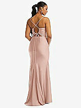 Rear View Thumbnail - Toasted Sugar Cowl-Neck Open Tie-Back Stretch Satin Mermaid Dress with Slight Train