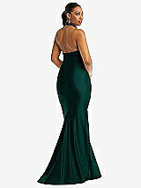 Rear View Thumbnail - Evergreen Criss Cross Halter Open-Back Stretch Satin Mermaid Dress