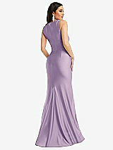 Rear View Thumbnail - Pale Purple Square Neck Stretch Satin Mermaid Dress with Slight Train