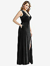Side View Thumbnail - Black Deep V-Neck Sleeveless Velvet Maxi Dress with Pockets