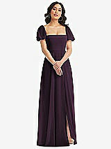 Front View Thumbnail - Aubergine Puff Sleeve Chiffon Maxi Dress with Front Slit