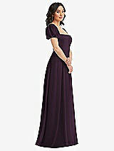 Side View Thumbnail - Aubergine Puff Sleeve Chiffon Maxi Dress with Front Slit
