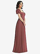 Side View Thumbnail - English Rose Puff Sleeve Chiffon Maxi Dress with Front Slit