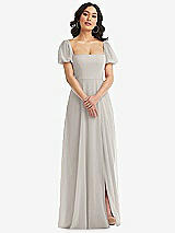 Front View Thumbnail - Oyster Puff Sleeve Chiffon Maxi Dress with Front Slit