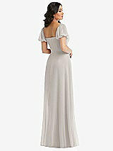 Rear View Thumbnail - Oyster Puff Sleeve Chiffon Maxi Dress with Front Slit