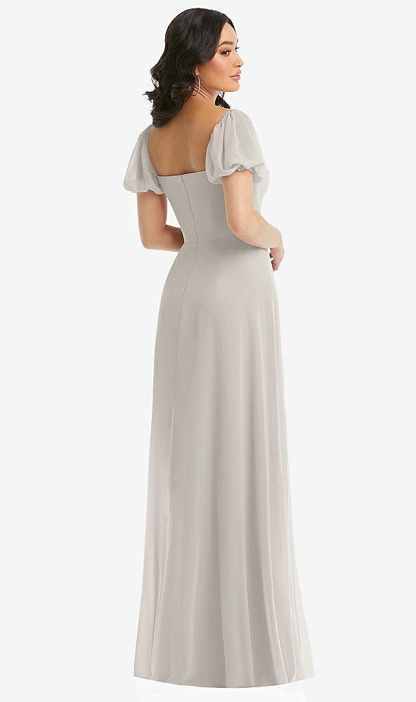 Back View - Oyster Puff Sleeve Chiffon Maxi Dress with Front Slit