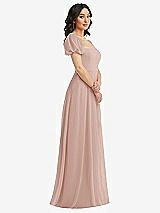 Side View Thumbnail - Toasted Sugar Puff Sleeve Chiffon Maxi Dress with Front Slit