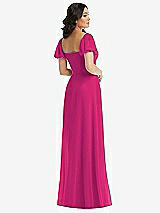 Rear View Thumbnail - Think Pink Puff Sleeve Chiffon Maxi Dress with Front Slit