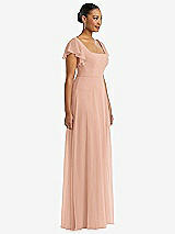 Side View Thumbnail - Pale Peach Flutter Sleeve Scoop Open-Back Chiffon Maxi Dress