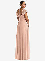 Rear View Thumbnail - Pale Peach Flutter Sleeve Scoop Open-Back Chiffon Maxi Dress