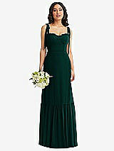 Front View Thumbnail - Evergreen Tie-Shoulder Corset Bodice Ruffle-Hem Maxi Dress