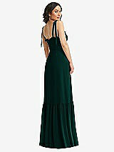Rear View Thumbnail - Evergreen Tie-Shoulder Corset Bodice Ruffle-Hem Maxi Dress