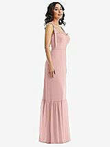 Side View Thumbnail - Rose - PANTONE Rose Quartz Tie-Shoulder Corset Bodice Ruffle-Hem Maxi Dress