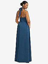 Rear View Thumbnail - Dusk Blue High-Neck Tie-Back Halter Cascading High Low Maxi Dress
