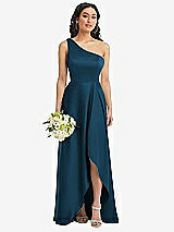 Alt View 1 Thumbnail - Atlantic Blue One-Shoulder High Low Maxi Dress with Pockets