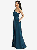 Side View Thumbnail - Atlantic Blue One-Shoulder High Low Maxi Dress with Pockets