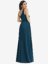 Rear View Thumbnail - Atlantic Blue One-Shoulder High Low Maxi Dress with Pockets