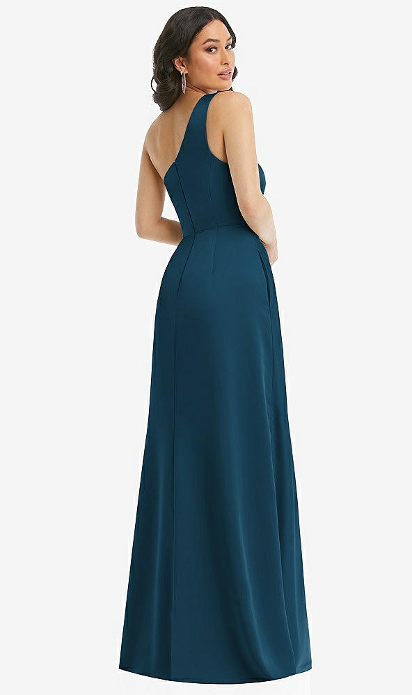 Back View - Atlantic Blue One-Shoulder High Low Maxi Dress with Pockets