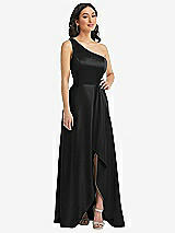 Front View Thumbnail - Black One-Shoulder High Low Maxi Dress with Pockets