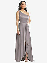 Front View Thumbnail - Cashmere Gray One-Shoulder High Low Maxi Dress with Pockets