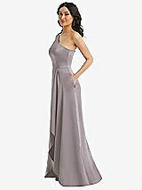 Side View Thumbnail - Cashmere Gray One-Shoulder High Low Maxi Dress with Pockets