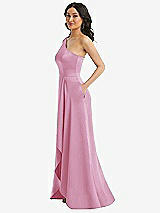 Side View Thumbnail - Powder Pink One-Shoulder High Low Maxi Dress with Pockets