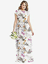 Front View Thumbnail - Butterfly Botanica Ivory Flutter Sleeve Jewel Neck Chiffon Maxi Dress with Tiered Ruffle Skirt