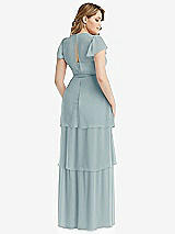 Rear View Thumbnail - Morning Sky Flutter Sleeve Jewel Neck Chiffon Maxi Dress with Tiered Ruffle Skirt