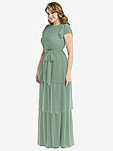Side View Thumbnail - Seagrass Flutter Sleeve Jewel Neck Chiffon Maxi Dress with Tiered Ruffle Skirt