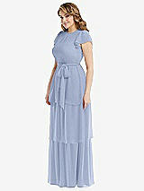 Side View Thumbnail - Sky Blue Flutter Sleeve Jewel Neck Chiffon Maxi Dress with Tiered Ruffle Skirt