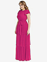 Side View Thumbnail - Think Pink Flutter Sleeve Jewel Neck Chiffon Maxi Dress with Tiered Ruffle Skirt