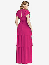 Rear View Thumbnail - Think Pink Flutter Sleeve Jewel Neck Chiffon Maxi Dress with Tiered Ruffle Skirt