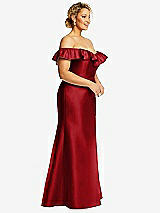 Side View Thumbnail - Garnet Off-the-Shoulder Ruffle Neck Satin Trumpet Gown