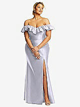 Front View Thumbnail - Silver Dove Off-the-Shoulder Ruffle Neck Satin Trumpet Gown
