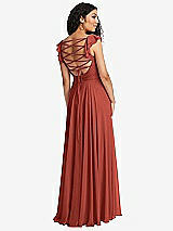 Front View Thumbnail - Amber Sunset Shirred Cross Bodice Lace Up Open-Back Maxi Dress with Flutter Sleeves