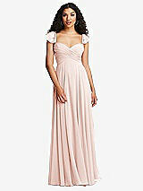 Rear View Thumbnail - Blush Shirred Cross Bodice Lace Up Open-Back Maxi Dress with Flutter Sleeves