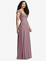 Side View Thumbnail - Dusty Rose Shirred Cross Bodice Lace Up Open-Back Maxi Dress with Flutter Sleeves