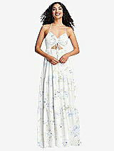 Front View Thumbnail - Bleu Garden Drawstring Bodice Gathered Tie Open-Back Maxi Dress with Tiered Skirt