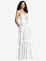 Side View Thumbnail - Bleu Garden Drawstring Bodice Gathered Tie Open-Back Maxi Dress with Tiered Skirt