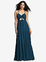 Alt View 2 Thumbnail - Atlantic Blue Drawstring Bodice Gathered Tie Open-Back Maxi Dress with Tiered Skirt